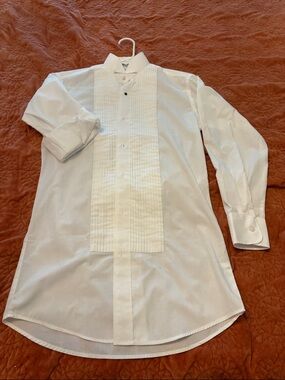 Classic White womens Tuxedo Shirt with Pleated Front